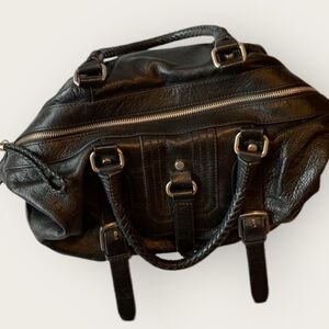 The Sak genuine leather satchel shoulder bag cotton lining silver hardware black